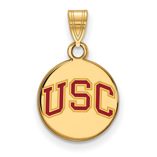 Sterling Silver Gold-plated LogoArt University of Southern California U-S-C Small Enameled Disc Pendant