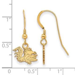Sterling Silver Gold-plated LogoArt University of South Carolina Gamecock Extra Small Dangle Wire Earrings