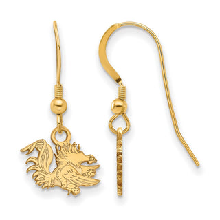 Sterling Silver Gold-plated LogoArt University of South Carolina Gamecock Extra Small Dangle Wire Earrings