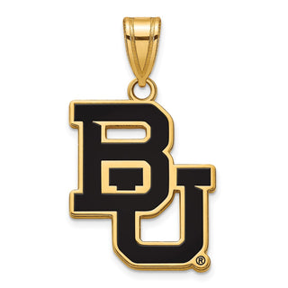 Sterling Silver Gold-plated LogoArt Baylor University Bears Large Enameled Pendant