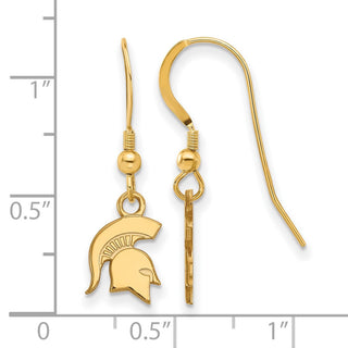 Sterling Silver Gold-plated LogoArt Michigan State University Spartan Extra Small Dangle Wire Earrings