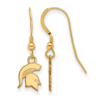 Sterling Silver Gold-plated LogoArt Michigan State University Spartan Extra Small Dangle Wire Earrings