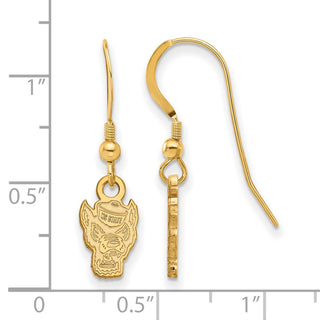 Sterling Silver Gold-plated LogoArt North Carolina State University Wolf Extra Small Dangle Wire Earrings