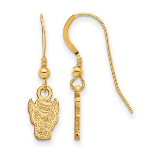 Sterling Silver Gold-plated LogoArt North Carolina State University Wolf Extra Small Dangle Wire Earrings