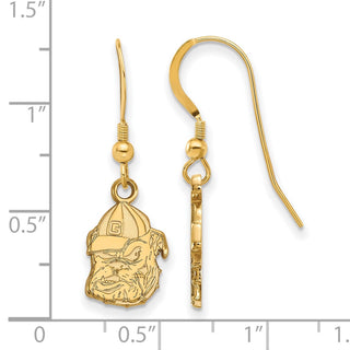 Sterling Silver Gold-plated LogoArt University of Georgia Bulldog Small Dangle Wire Earrings