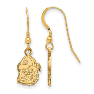 Sterling Silver Gold-plated LogoArt University of Georgia Bulldog Small Dangle Wire Earrings