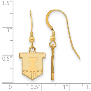 Sterling Silver Gold-plated LogoArt University of Illinois Victory Badge Small Dangle Wire Earrings
