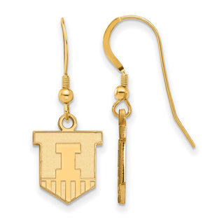 Sterling Silver Gold-plated LogoArt University of Illinois Victory Badge Small Dangle Wire Earrings