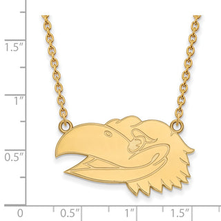Sterling Silver Gold-plated LogoArt University of Kansas Jayhawk Large Pendant 18 inch Necklace