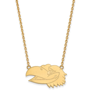 Sterling Silver Gold-plated LogoArt University of Kansas Jayhawk Large Pendant 18 inch Necklace