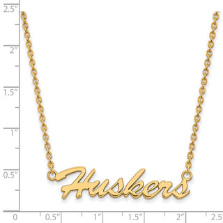 Sterling Silver Gold-plated LogoArt University of Nebraska Huskers Script Medium Pendant 18 inch Necklace