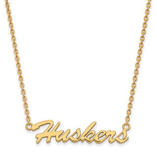 Sterling Silver Gold-plated LogoArt University of Nebraska Huskers Script Medium Pendant 18 inch Necklace
