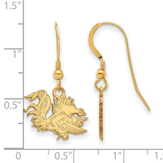 Sterling Silver Gold-plated LogoArt University of South Carolina Gamecock Small Dangle Wire Earrings
