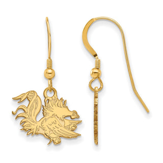 Sterling Silver Gold-plated LogoArt University of South Carolina Gamecock Small Dangle Wire Earrings