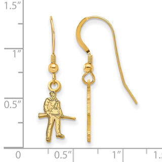 Sterling Silver Gold-plated LogoArt West Virginia University Mountaineer Small Dangle Wire Earrings