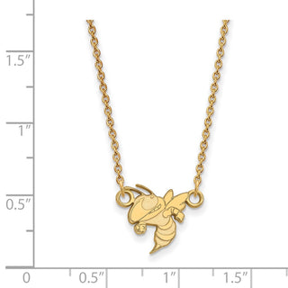 Sterling Silver Gold-plated LogoArt Georgia Institute of Technology Yellow Jacket Small Pendant 18 inch Necklace