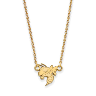 Sterling Silver Gold-plated LogoArt Georgia Institute of Technology Yellow Jacket Small Pendant 18 inch Necklace