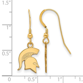 Sterling Silver Gold-plated LogoArt Michigan State University Spartan Small Dangle Wire Earrings