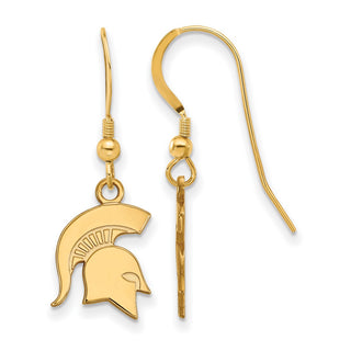 Sterling Silver Gold-plated LogoArt Michigan State University Spartan Small Dangle Wire Earrings