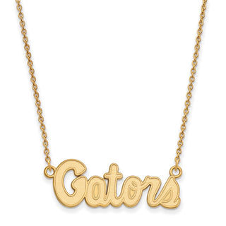 Sterling Silver Gold-plated LogoArt University of Florida Gators Script Small Pendant 18 inch Necklace