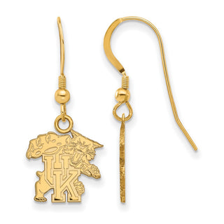 Sterling Silver Gold-plated LogoArt University of Kentucky U-K Wildcat Small Dangle Wire Earrings