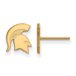 Sterling Silver Gold-plated LogoArt Michigan State University Spartan Extra Small Post Earrings
