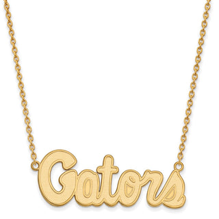 Sterling Silver Gold-plated LogoArt University of Florida Gators Script Large Pendant 18 inch Necklace