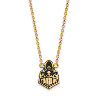 Sterling Silver Gold-plated LogoArt Purdue University Boilermakers Train Logo Large Enameled Pendant 18 inch Necklace