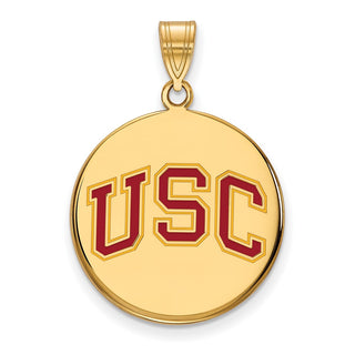 Sterling Silver Gold-plated LogoArt University of Southern California U-S-C Large Enameled Disc Pendant