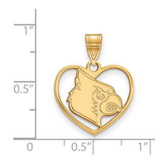 Sterling Silver Gold-plated LogoArt University of Louisville Cardinal Heart Pendant