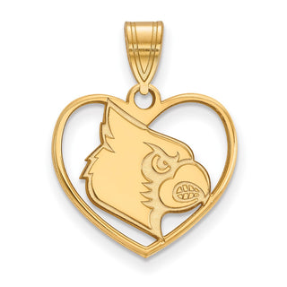 Sterling Silver Gold-plated LogoArt University of Louisville Cardinal Heart Pendant