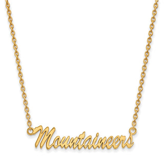 Sterling Silver Gold-plated LogoArt West Virginia University Mountaineers Script Medium Pendant 18 inch Necklace