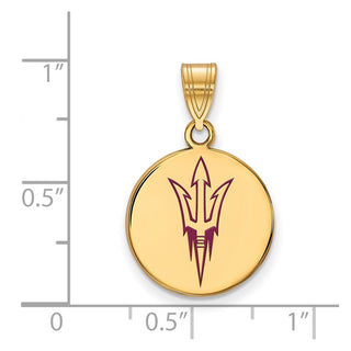 Sterling Silver Gold-plated LogoArt Arizona State University Pitchfork Medium Enameled Disc Pendant