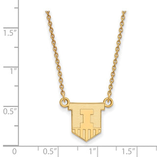 Sterling Silver Gold-plated LogoArt University of Illinois Victory Badge Small Pendant 18 inch Necklace