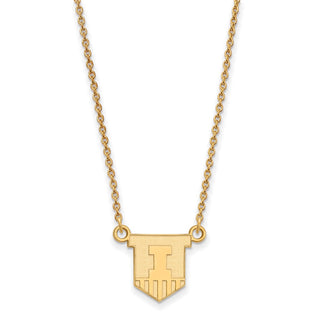 14k Gold LogoArt University of Illinois Victory Badge Small Pendant 18 inch Necklace