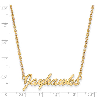 Sterling Silver Gold-plated LogoArt University of Kansas Jayhawks Script Pendant 18 inch Necklace