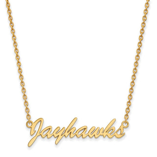 Sterling Silver Gold-plated LogoArt University of Kansas Jayhawks Script Pendant 18 inch Necklace