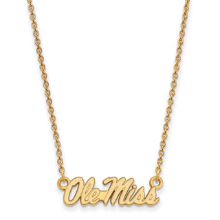 Sterling Silver Gold-plated LogoArt University of Mississippi Ole Miss Small Pendant 18 inch Necklace