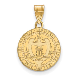 Sterling Silver Gold-plated LogoArt Georgia Institute of Tech Medium Crest Pendant