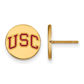 Sterling Silver Gold-plated LogoArt University of Southern California U-S-C Extra Small Enameled Disc Post Earrings