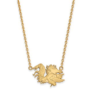 Sterling Silver Gold-plated LogoArt University of South Carolina Gamecock Large Pendant 18 inch Necklace