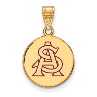 Sterling Silver Gold-plated LogoArt Arizona State University A-S Medium Enameled Disc Pendant