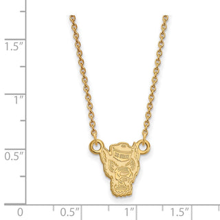 Sterling Silver Gold-plated LogoArt North Carolina State University Wolf Small Pendant 18 inch Necklace