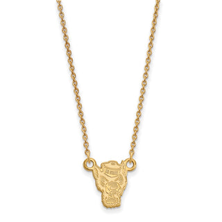 Sterling Silver Gold-plated LogoArt North Carolina State University Wolf Small Pendant 18 inch Necklace