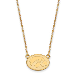 14k Gold LogoArt University of Iowa Hawk Small Oval Pendant 18 inch Necklace