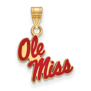 Sterling Silver Gold-plated LogoArt University of Mississippi Ole Miss Small Enameled Pendant