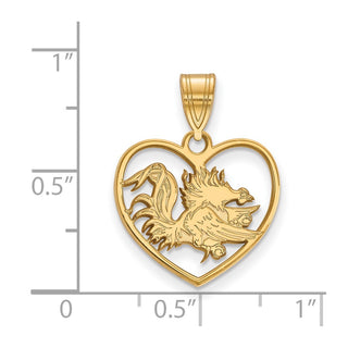 Sterling Silver Gold-plated LogoArt University of South Carolina Gamecock Heart Pendant