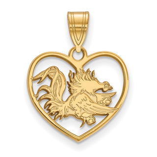 Sterling Silver Gold-plated LogoArt University of South Carolina Gamecock Heart Pendant