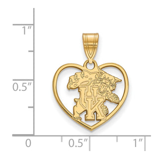 Sterling Silver Gold-plated LogoArt University of Kentucky U-K Wildcat Heart Pendant