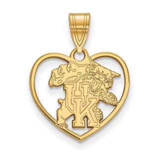 Sterling Silver Gold-plated LogoArt University of Kentucky U-K Wildcat Heart Pendant